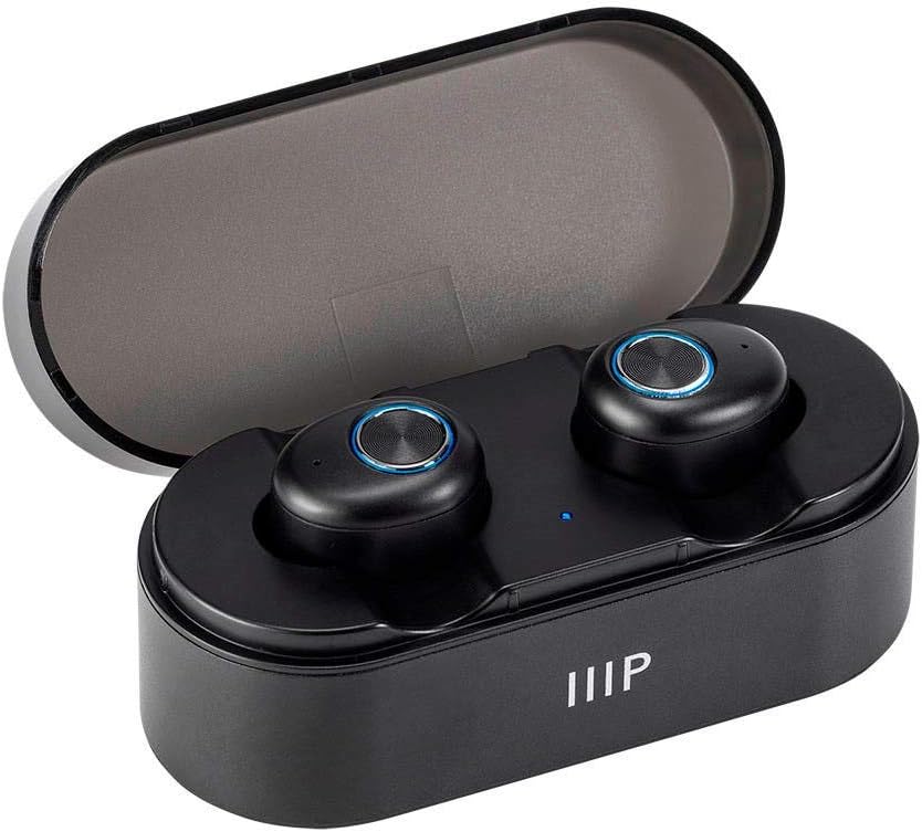 Monoprice - 138542 True Wireless Plus Earphones with Wireless Charging Case -IPX5 Nano Waterproof Coating, Sweatproof, Bluetooth 5 with aptX, AAC, Mic, CVC 8.0, 8 Hour Playtime with Auto On/Off, Black