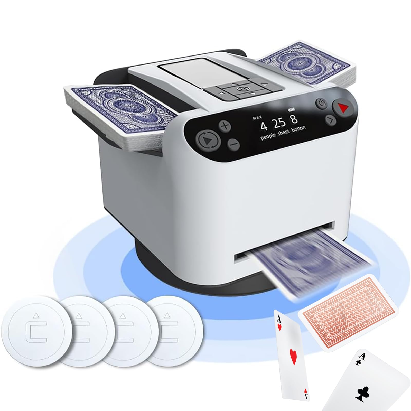 2-in-1 Automatic Card Shuffler & Dealer, 360° Rotating Dealer with OLED Display, Touch Control, Ultra Quiet Rechargeable Machine for UNO, Poker