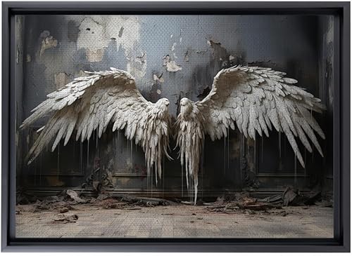 Original Angel Wing Print on Canvas, Abstract Gold Feather Wings Canvas Wall Art, Modern Minimalist Artwork for Living Room Bedroom