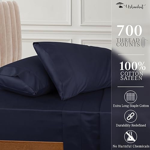 Miniatura 2 de URBANHUT Juego de sábanas de algodón egipcio de 700 hilos tamaño matrimonial, 4 piezas, sábanas suaves y lujosas para cama de tamaño matrimonial,