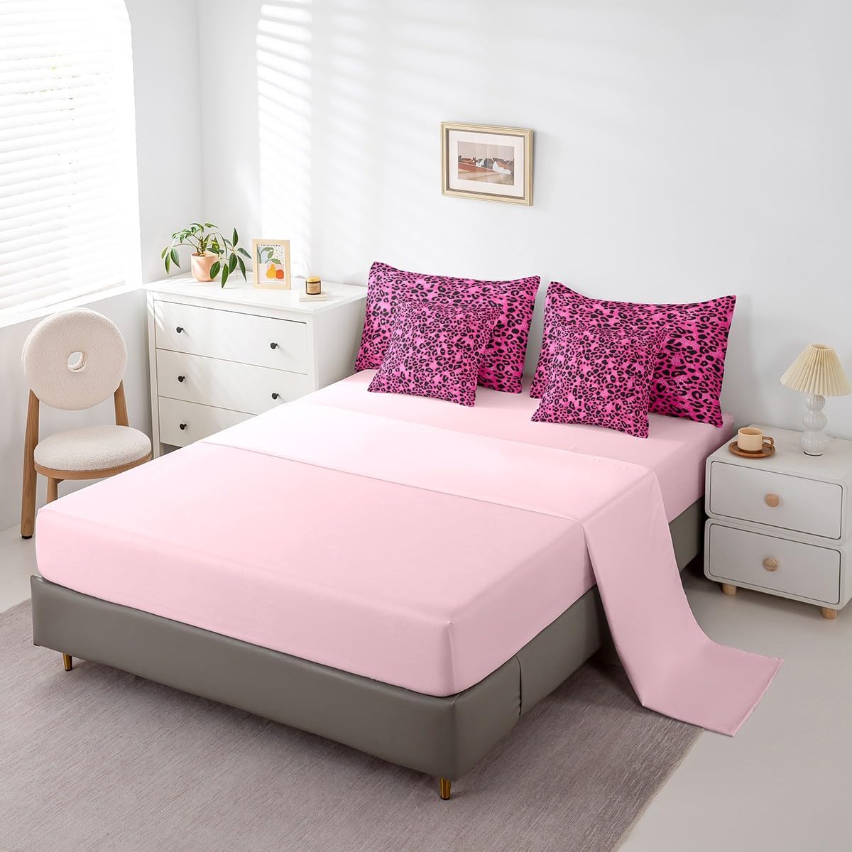 7 Pieces Queen Size Cheetah Skin Comforter Set,Modern Luxury Fashion Artwork Bedding Set for Girls Women,Leopard Print Rustic Animal (Comforter+Fitted+Flat Sheet+2 Pillowcases+2 Throw Pillow Covers)