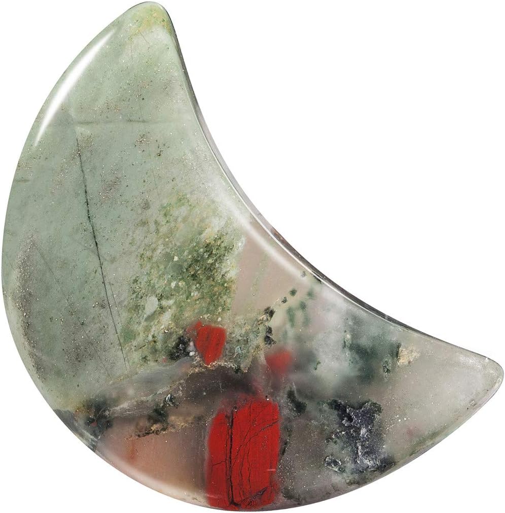 mookaitedecor Set of 5 African Bloodstone Moon Healing Crystal Pendants for Jewellery Making Semi Precious Moon Shaped Palm Worry Stones for Anxiety Stress Relief Tumbled Pocket Stone Desk Decor - Image 3