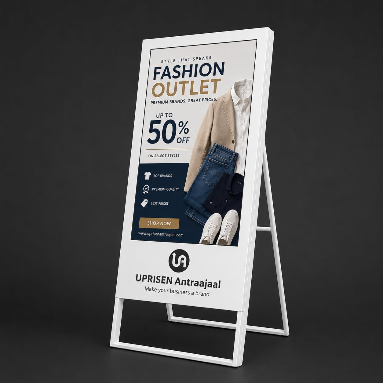 32 Inch A Shape Digital Standee | 4GB RAM 32GB Storage | Android Digital Standee | CMS Software Access | USB Plug & Play | Metal Body | White-image-7