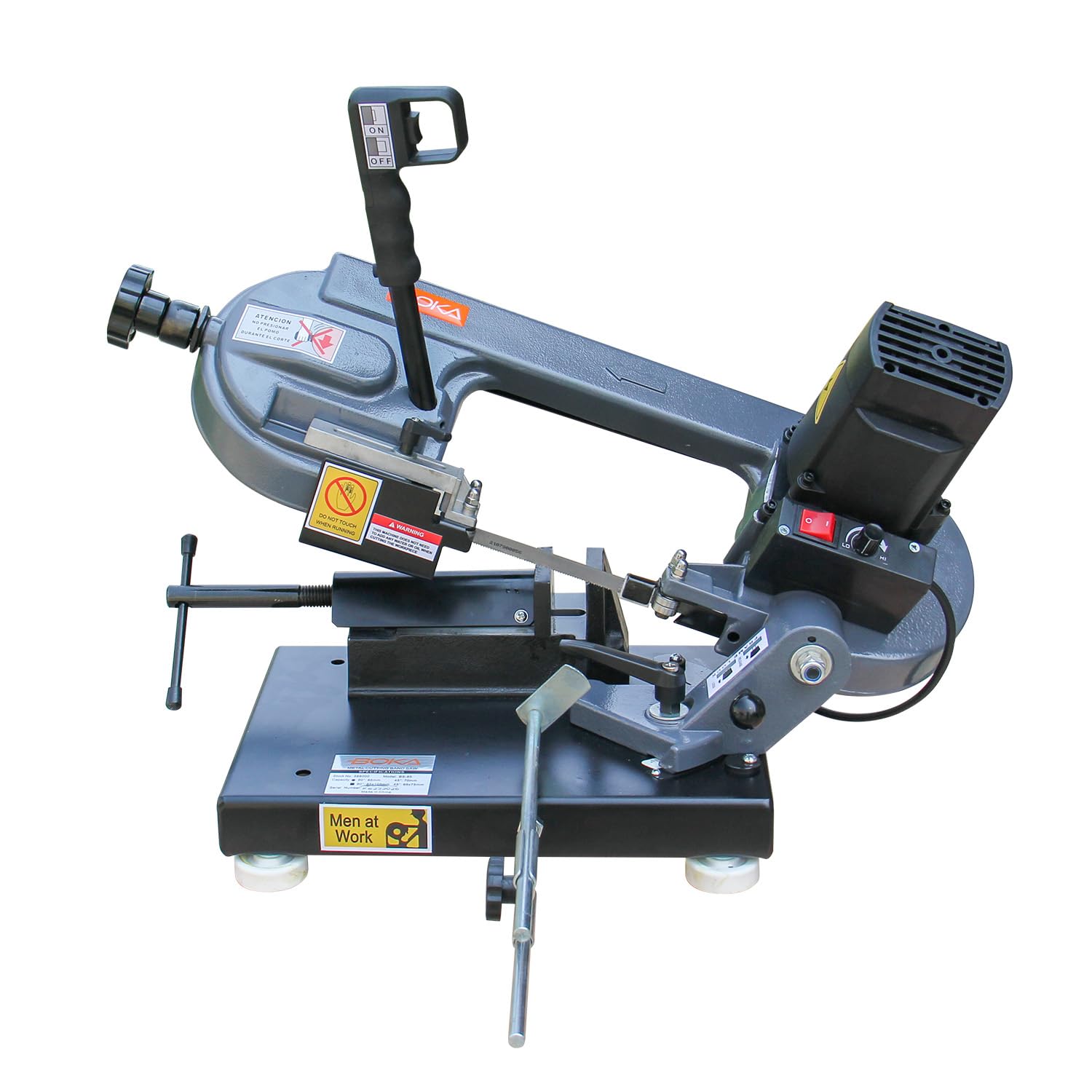 BOKA Metallbandsäge Vario-Speed 40–88 m/min, Gehrungsschnitt 0–45°, Rohrschnitt bis Ø85 mm, 230V/1000W, BS-85 transportable Säge mit hoher Schnittpräzision, Inklusive Sägeband