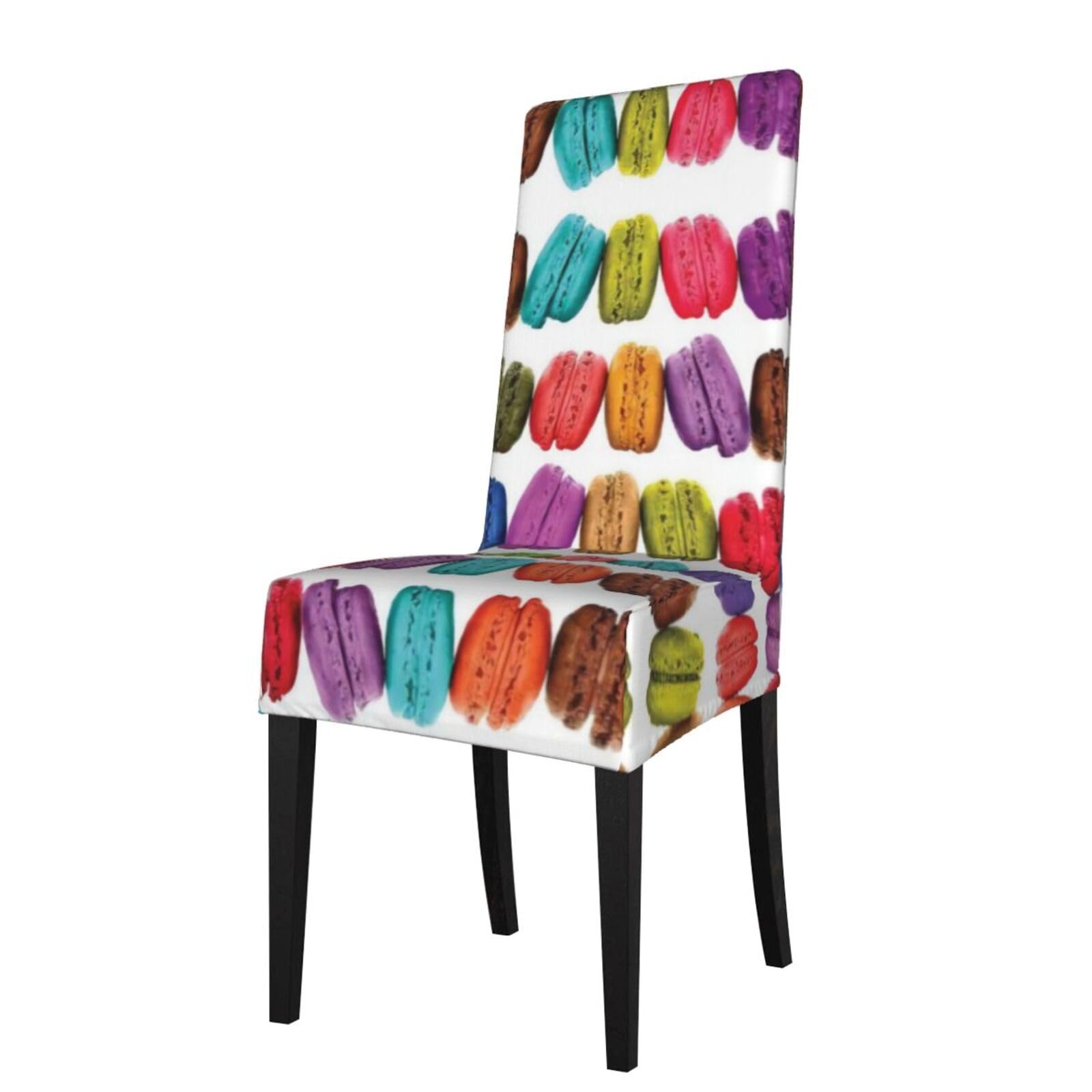 YYHWHJDE Macaron Biscuit Flavored Pastries Prints Dining Chair Throw Covers - Stretchable Slipcovers, Ideal for Renewing Furniture & Protecting from Kids & Pets!