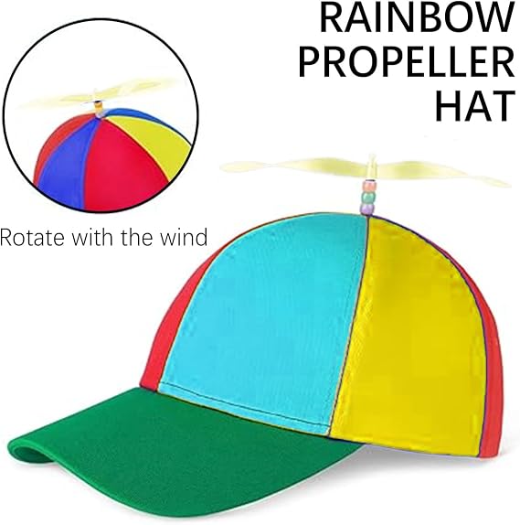 SSKHE Propeller Hat,Adults Funny Helicopter Fisherman Hat,Colorful Patchwork Rainbow Propeller Cap,Summer Sun Protection Sun Hat,colorful helicopter hat for Fancy Dress Party Gifts