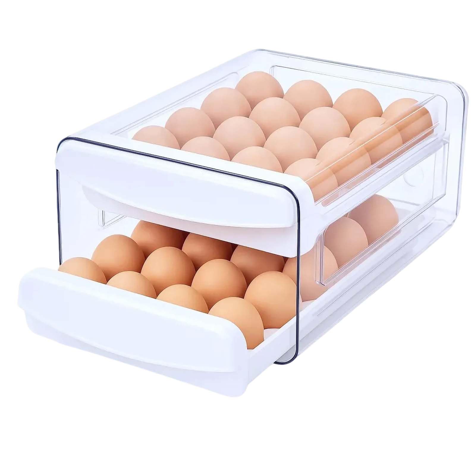 Egg Holder for Fridge, 2-Tier Stackable 40 Eggs Organizer Drawer for Refrigerator, Space-Saving Egg Container, Clear Plastic Egg Tray for Kitchen Storage