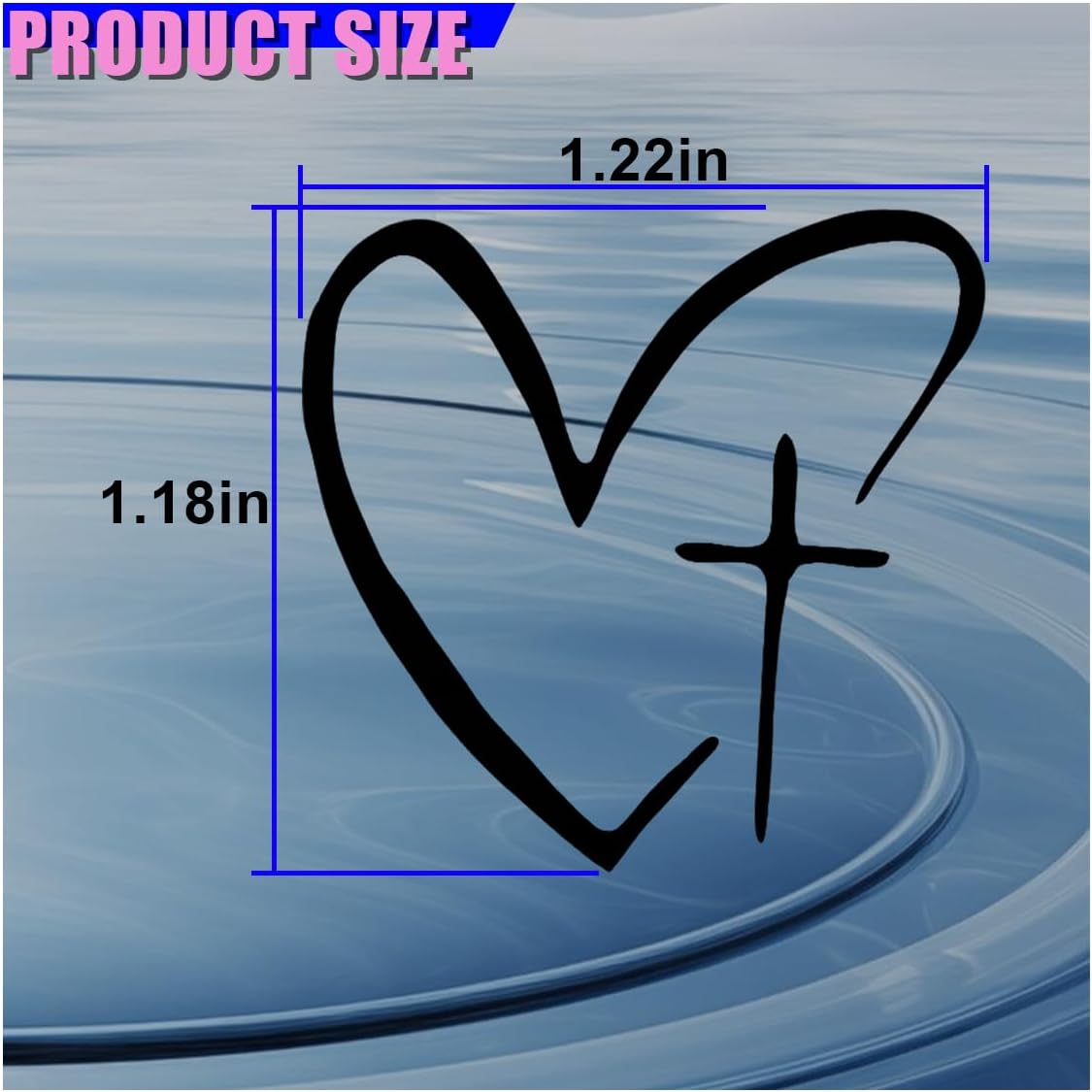 Craedli Cross Heart Car Rearview Mirror Sticker Decal, 1.22 × 1.18 Inch Waterproof Vinyl Automotive Window Sticker, Vehicle Interior Decoration Decal for SUV, Truck, Water Bottle, Laptop (Black)