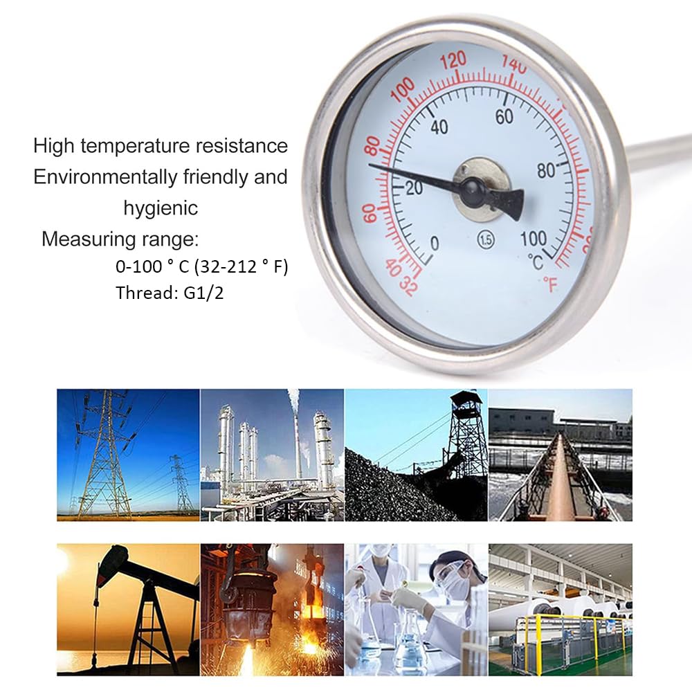Termometro bimetallico Completo del quadrante dell'Acciaio Inossidabile, 0-100 C, Diametro di 75 Millimetri di G1/2, per Costruzione navale, Petrolio, Industria Chimica