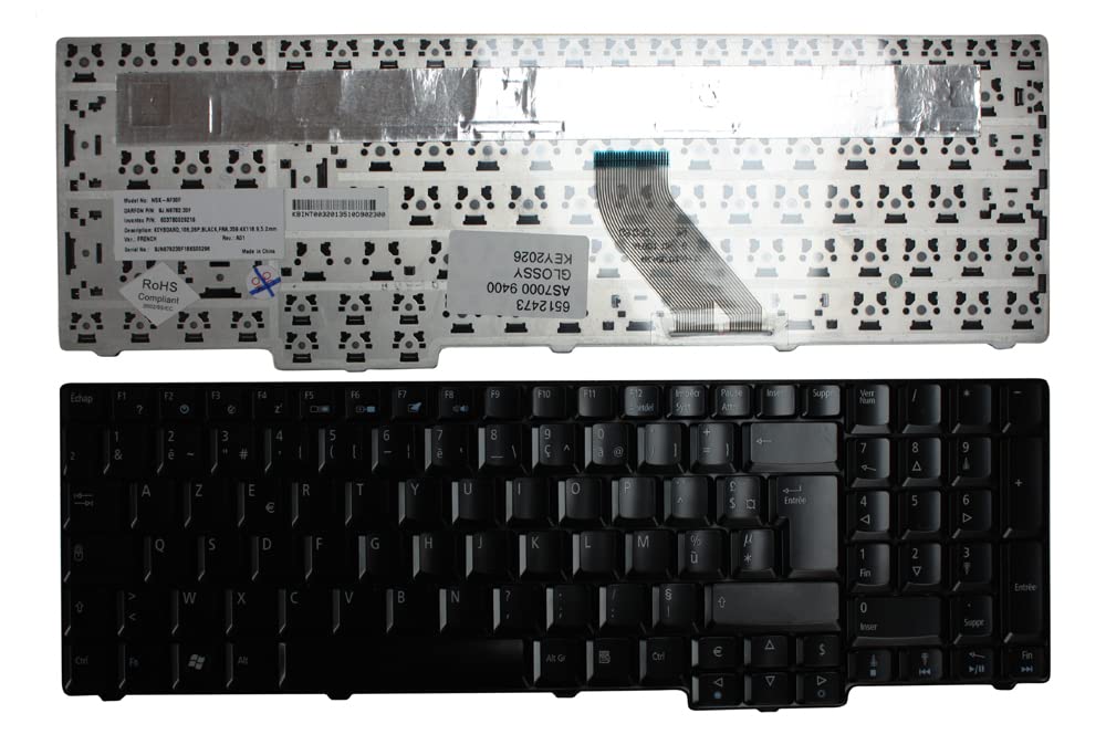 Teclado de repuesto francés negro brillante para portátil Acer Aspire 2