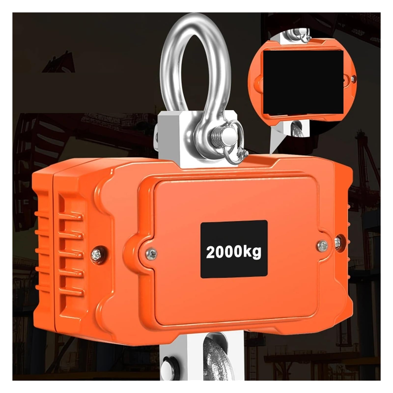 Pantalla LCD Digital, báscula Crance de 2000kg, báscula de elevación de mano, medidor de pesaje de grúa con gancho de peso resistente Múltiples funciones(Black)