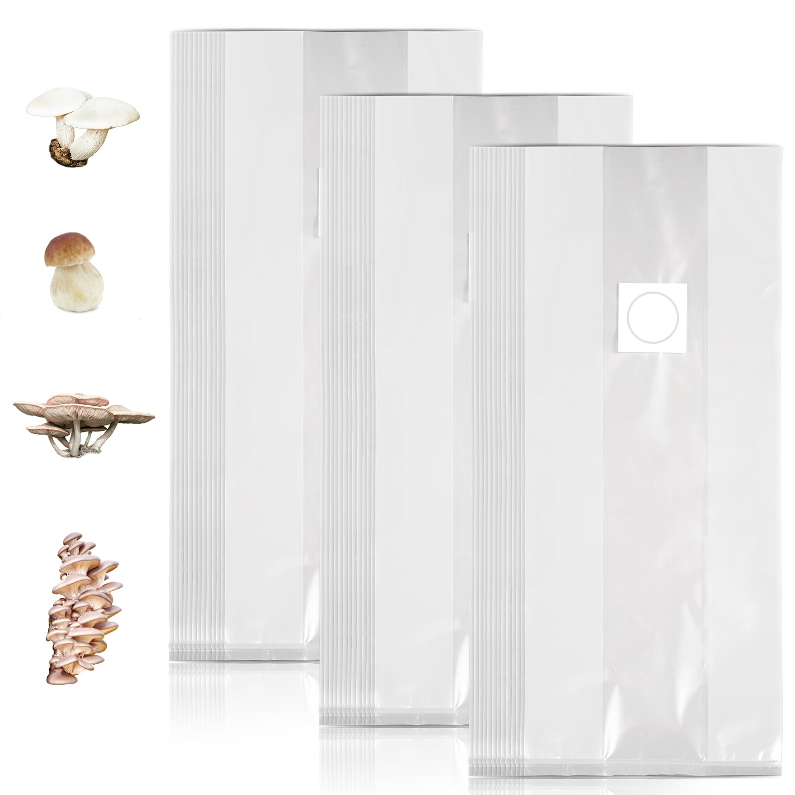 NQEUEPN 50pcs 5x8x20 Mushroom Grow Bags, Breathable Autoclave Grain Bags for Mushrooms Transparent Polypropylene, Outdoor Use