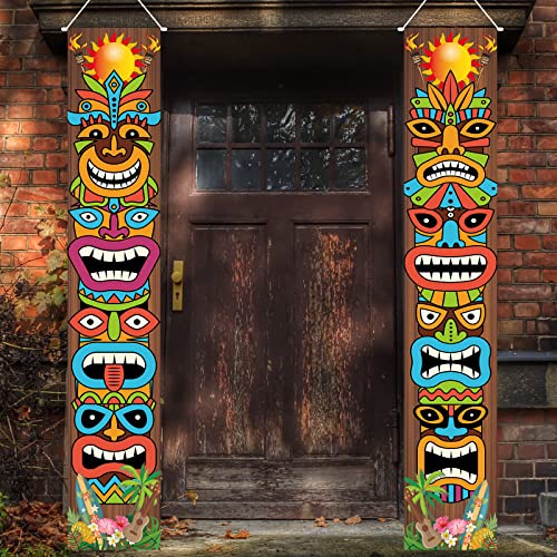 Tiki Banner, Hawaii Luau Party Dekorationen, Sommer Tropische Veranda Schild, Tiki Deko Türschilder, Hawaii Tür Deko Banner, Hängendes Willkommensschild für Tropische Sommer Strand Pool Party Deko Cover