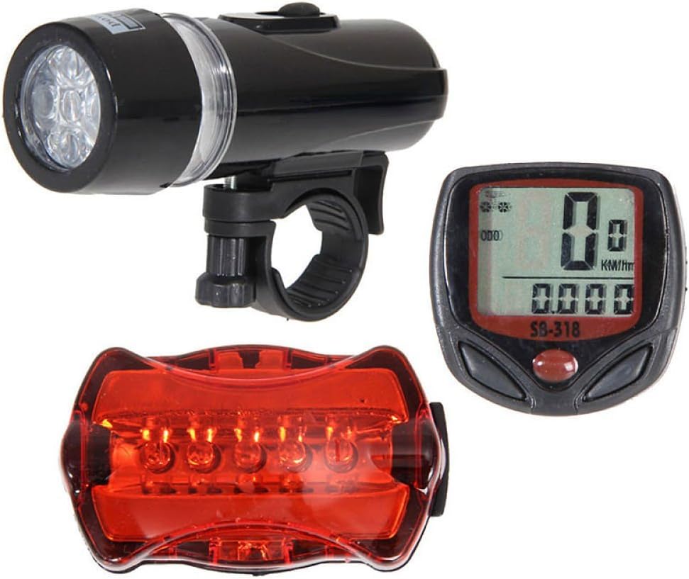 Paradigm Cycling Bicycle Light Set Super Bright 5 LED Headlight, 5 LED Taillight, Digital Speedometer/Odometer, Quick release