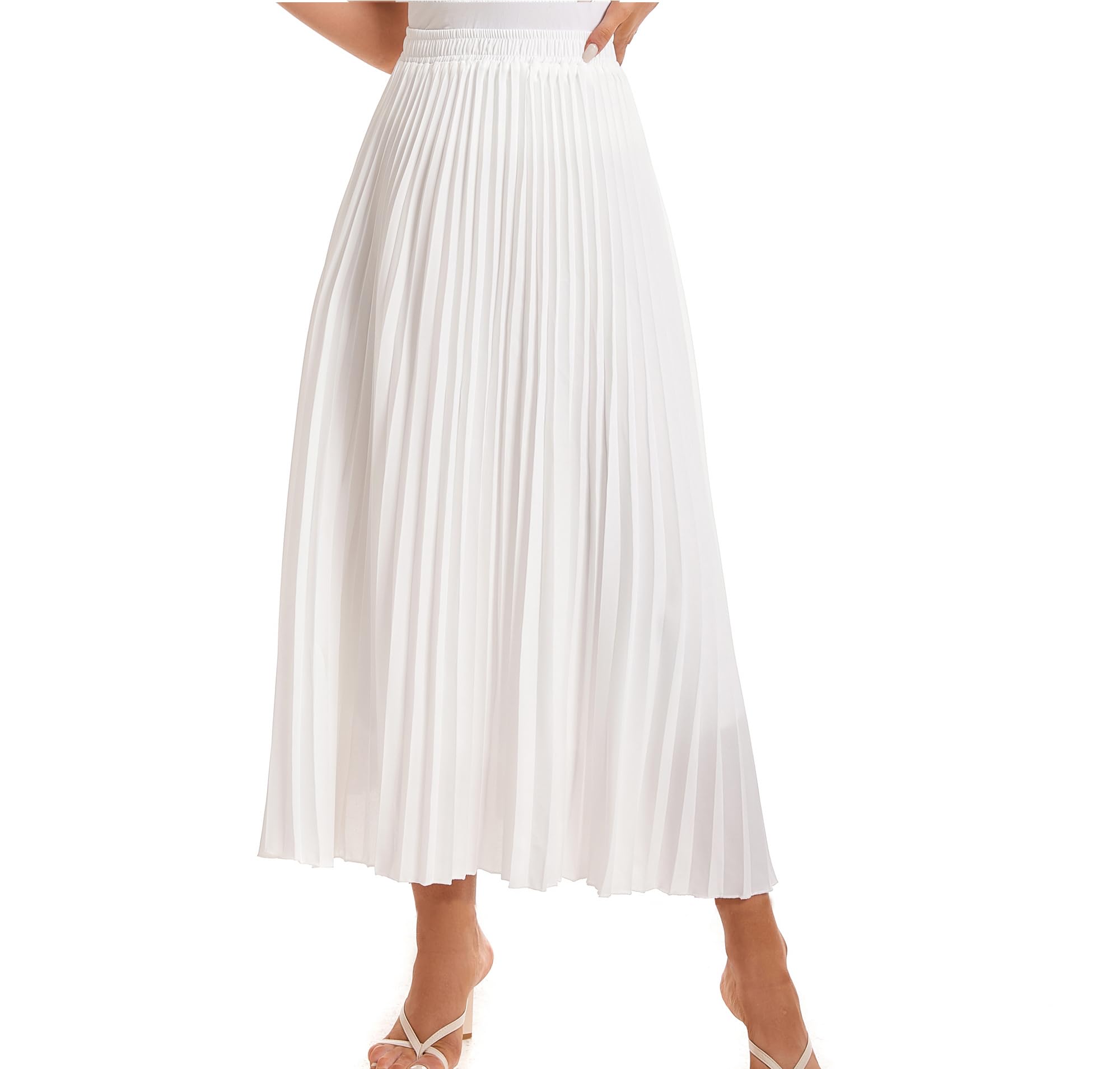 Elastischer Damenrock, hohe Taille, fließender Faltenrock, Chiffon, Swing, A-Linie, Strand, Maxirock