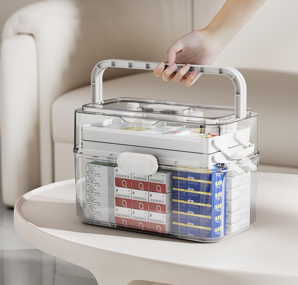 Opening the LECHUAN Portable 3-Layer Medicine Storage Box.