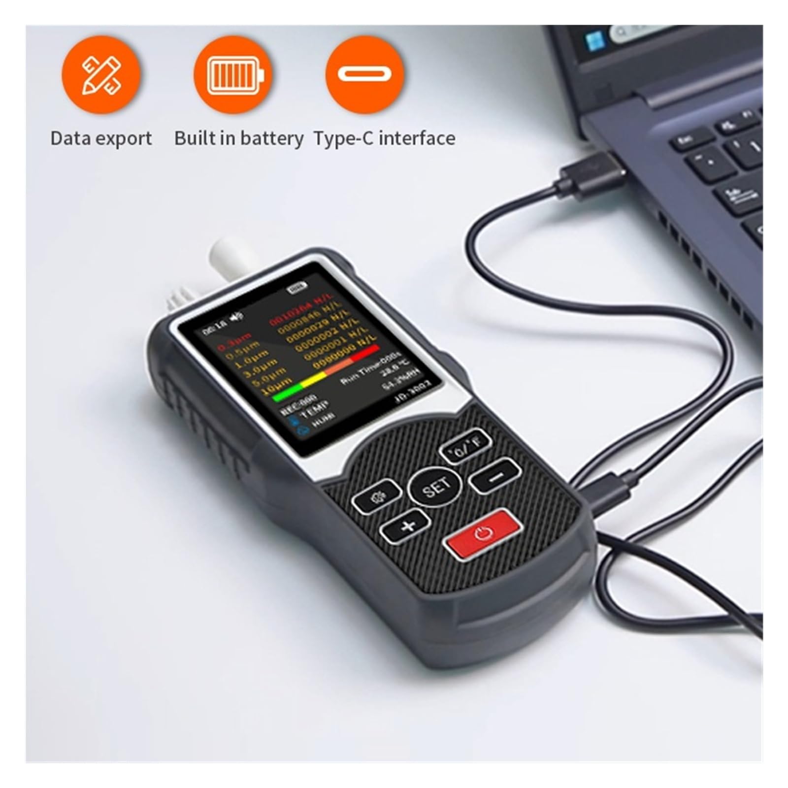 Contador de partículas portátil JD 3003 con tamaños de partículas de Seis Canales (0,3, 0,5, 1,0, 2,5, 5,0, 10 Μ M) Pantalla LCD for el Trabajo y el hogar Monitoreo rápido