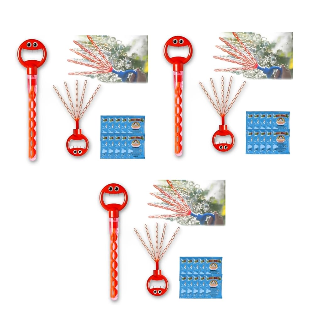 32-Hole Five-Claw Bubble Wand, 5 Claw Smiley Interactive Toys, 2025 New Bubble Sticks For Kids Handheld Blower, Outdoor Toys Party Games For Kids Birthday Camping Party Favors Activity (3pcs red)