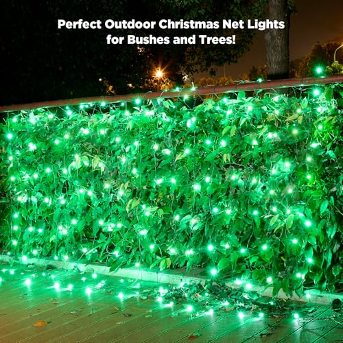 Image of Led Net Lights Christmas Lights Outdoor 200Leds 9ft x 6ft Upgraded Green Christmas Net Lighting, Waterproof 5mm LED Wide Angle Outdoor Indoor Mesh Net Light for Trees, Bushes, Shrubs Decorations