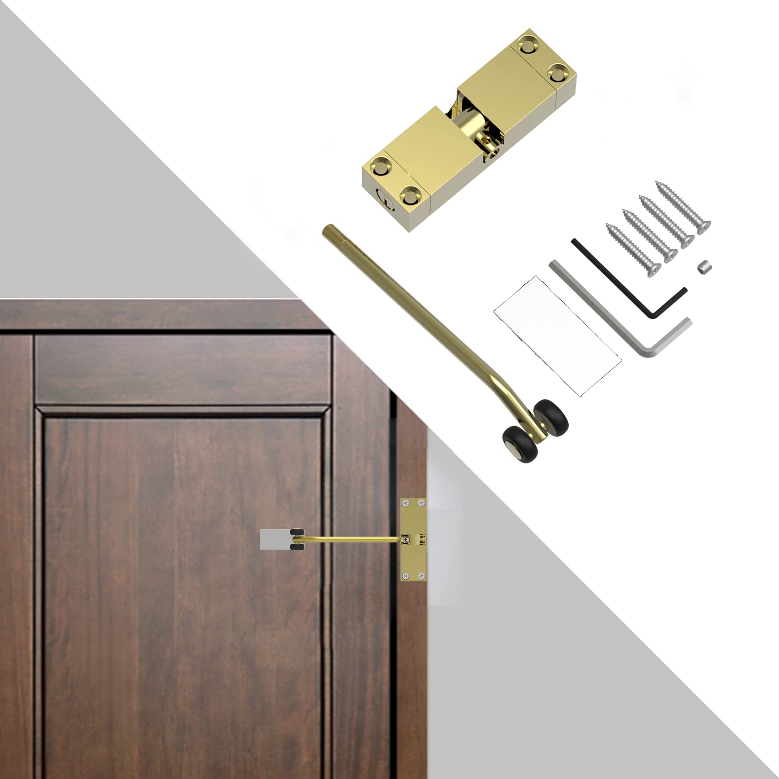 Automatic Door Closer-Metal Screen Door Closer,Adjustable Closing Speed System,Aluminum Spring Auto Door Closing with Instructions for Easy Installation（Gold）