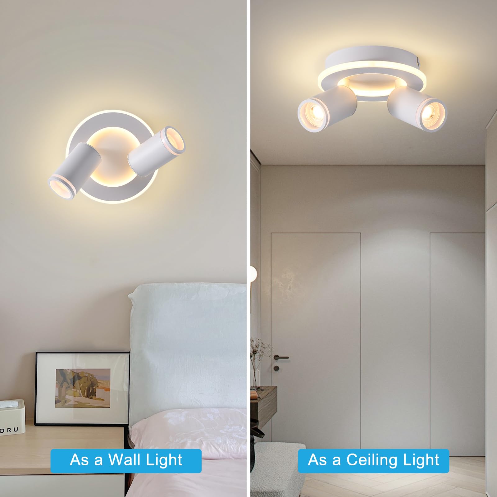 Deckenleuchte 2 Flammig LED Schwenkbar 350° Rund Deckenstrahler 15W+2x5W GU10 3000K Warmweiß Modern