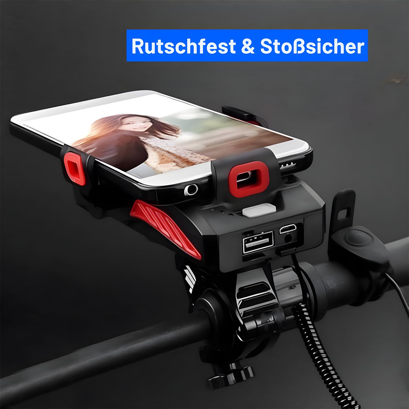 pikfein RadGenie Smart 4-in-1: Die Innovative Fahrrad Handyhalterung USB wiederaufladbare LED Fahrradscheinwerfer, IPX4 Regenschutz, für alle Fahrräder