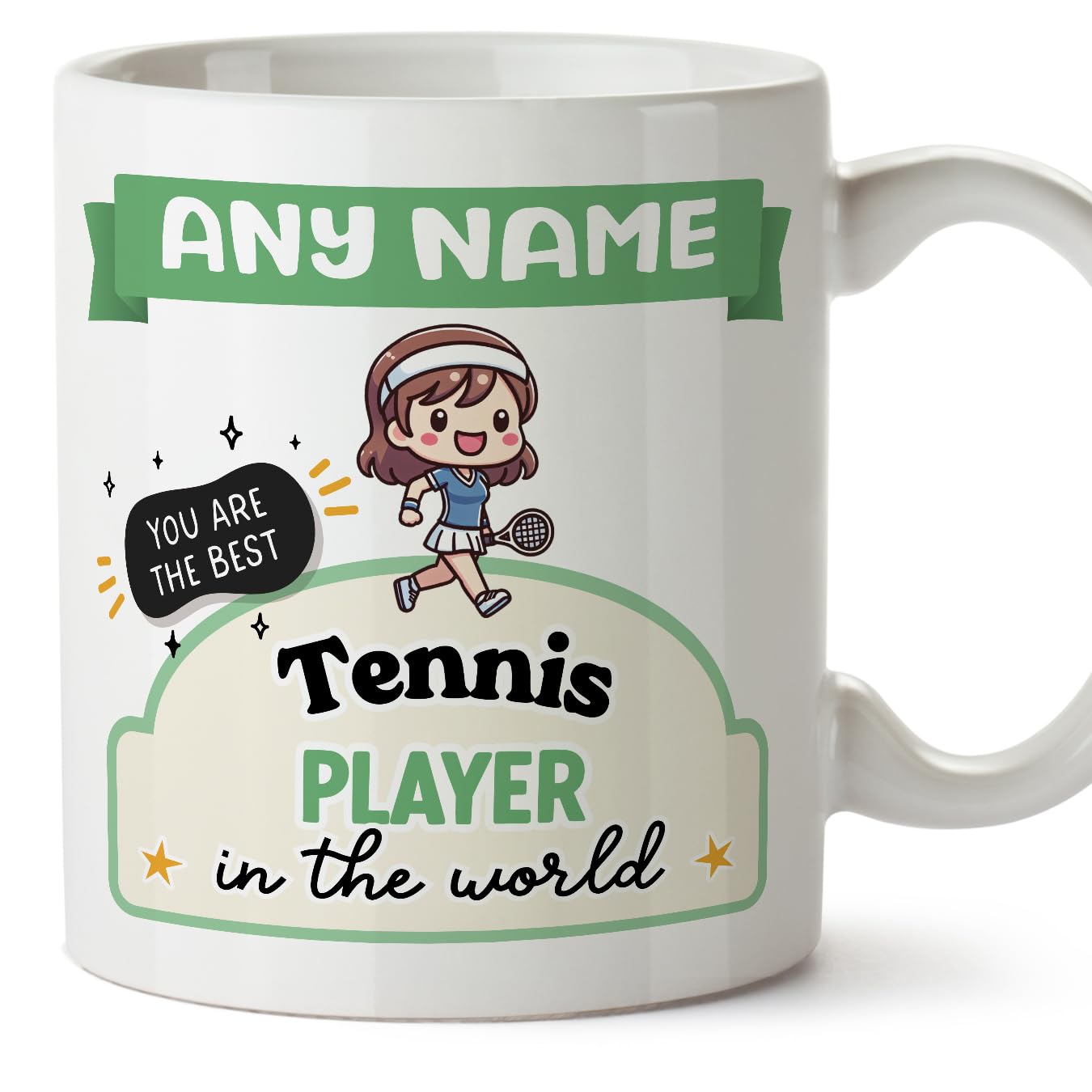 MUGFFINS Personalised Mug for Tennis Player Woman - in English - Best in The World - Kawaii - Funny Custom Gift for Colleagues - Ceramic 11oz Mug โ image 1