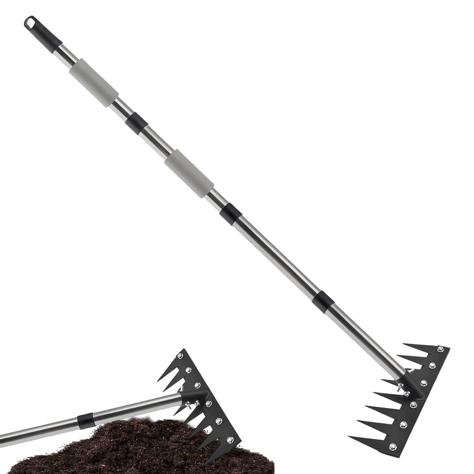 Generico Sarchiatore a Manico Lungo Manico Telescopico Ergonomico Robusto | Rastrello estirpatore per giardino con manico Pulizia aghi di pino da aiuole, prato, cortile, giardino e paesaggio