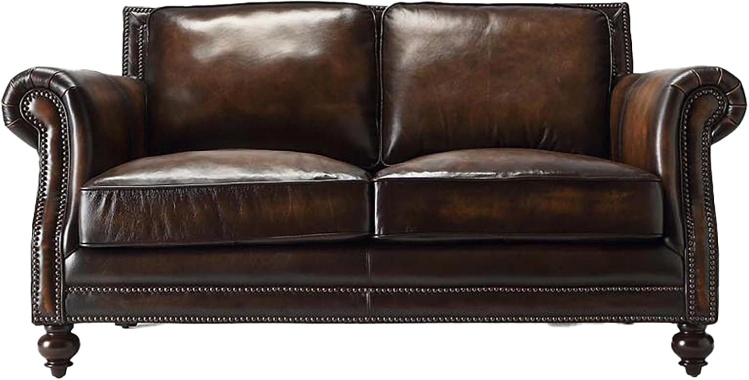 Leather Recliner Sofa, Single Seat Reclining Chair, 3 Seater Sofa with Pillow, Modern Durable Home Furniture Set for Living Room, Vintage Brown Double
