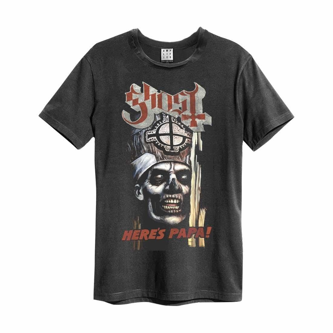 Amplified Here´s Papa Ghost T-Shirt Charcoal L - 100% Cotton, Graphic Print, Crew Neck