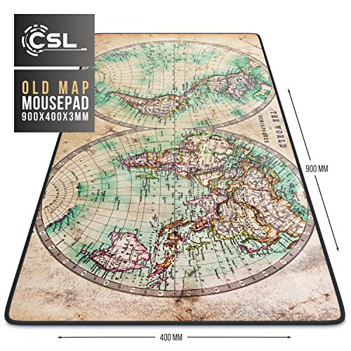 CSL – Tappetino per Mouse Oversize 900x400mm – Mousepad XXL con Stampa - Tappeto Extralarge – per precisione + velocità – per Mouse e Tastiera - Old Map
