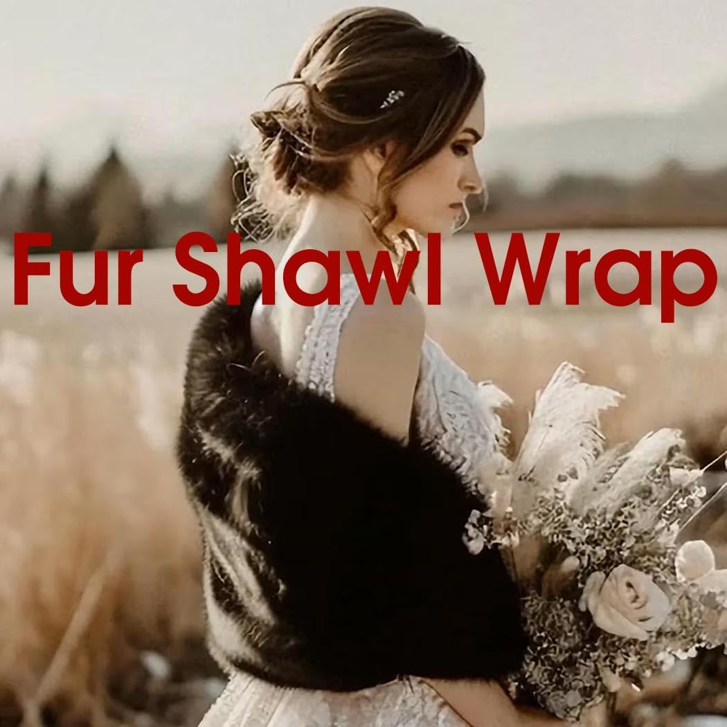 Women's Faux Fur Shawl Wedding Wrap Bridal Stole Scarf Cape for Bride and Bridesmaids - Image 6