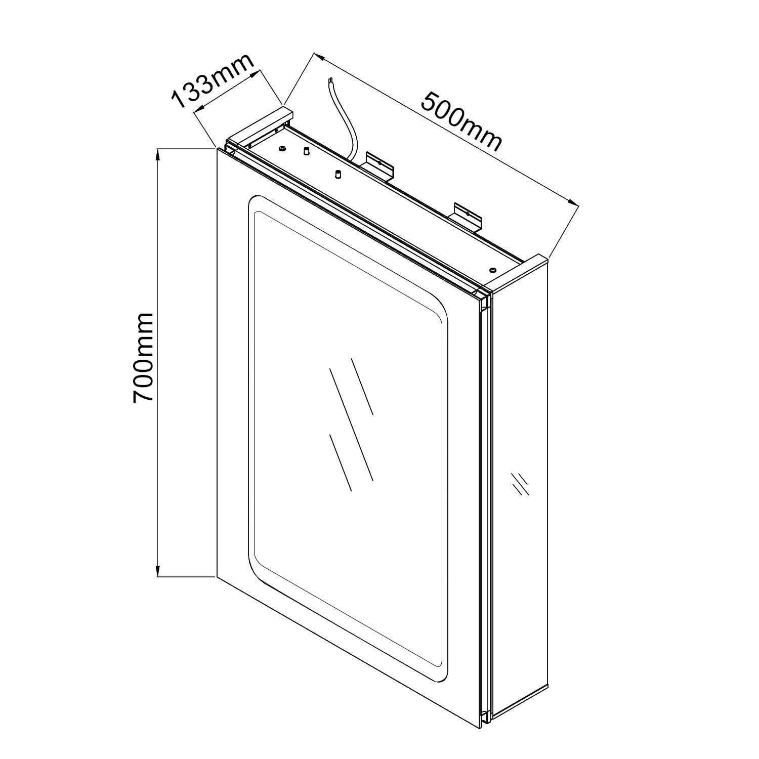 SONNI Premium Aluminium Spiegelschrank Bad 50x70cm mit LED Beleuchtung - Innovatives Kabelloses Scharnier, Innenbeleuchtung, Rundum verspiegelt, Steckdose & Anti-Beschlag - Vormontiert