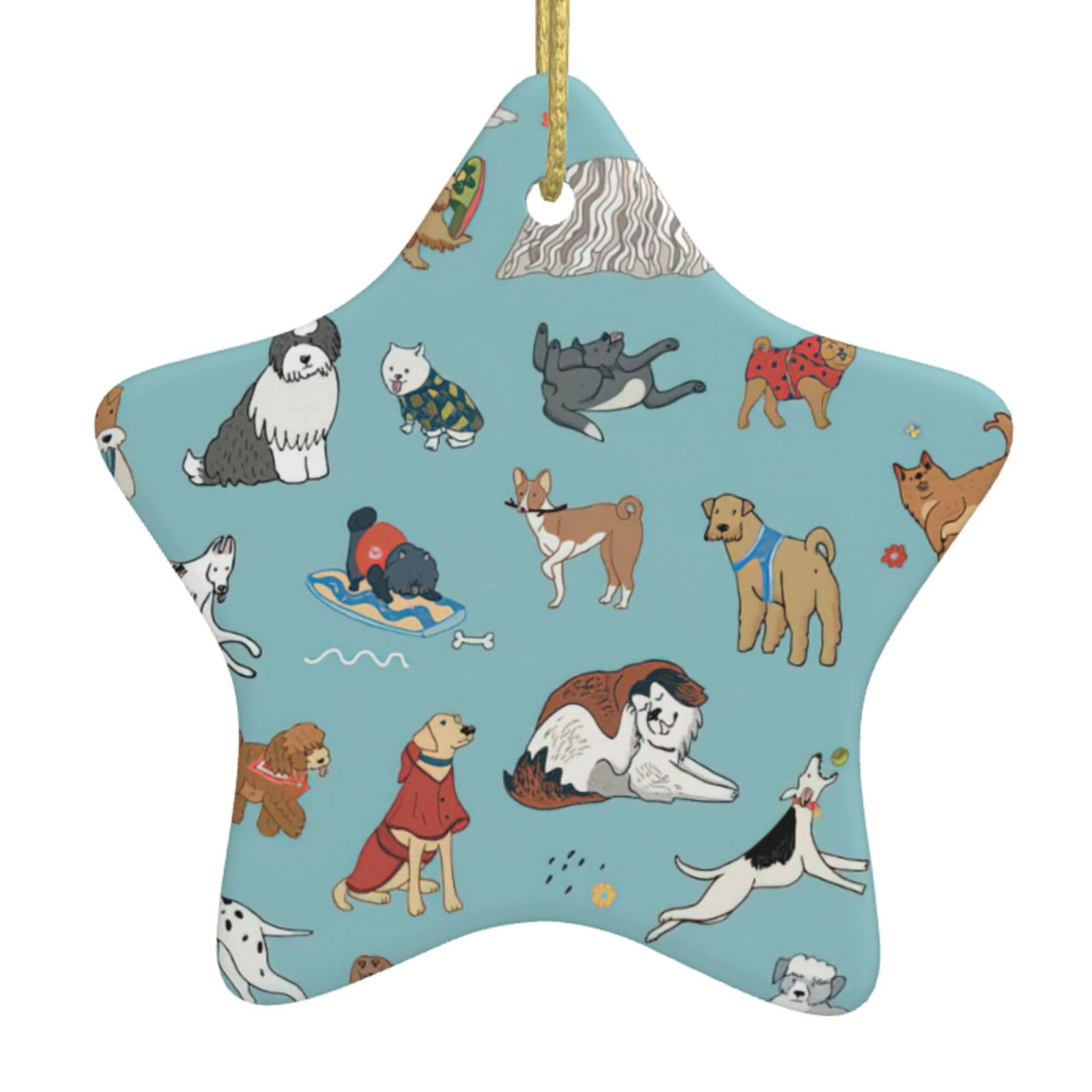 Dogs Print Christmas Ornaments, Ceramic Hanging Ornament, Round Shape Decorations