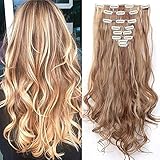 Elailite Clip In Extensions, 140g Haarverlängerung Haarteil Gewellt 8 Tressen mit 18 Clips, 24