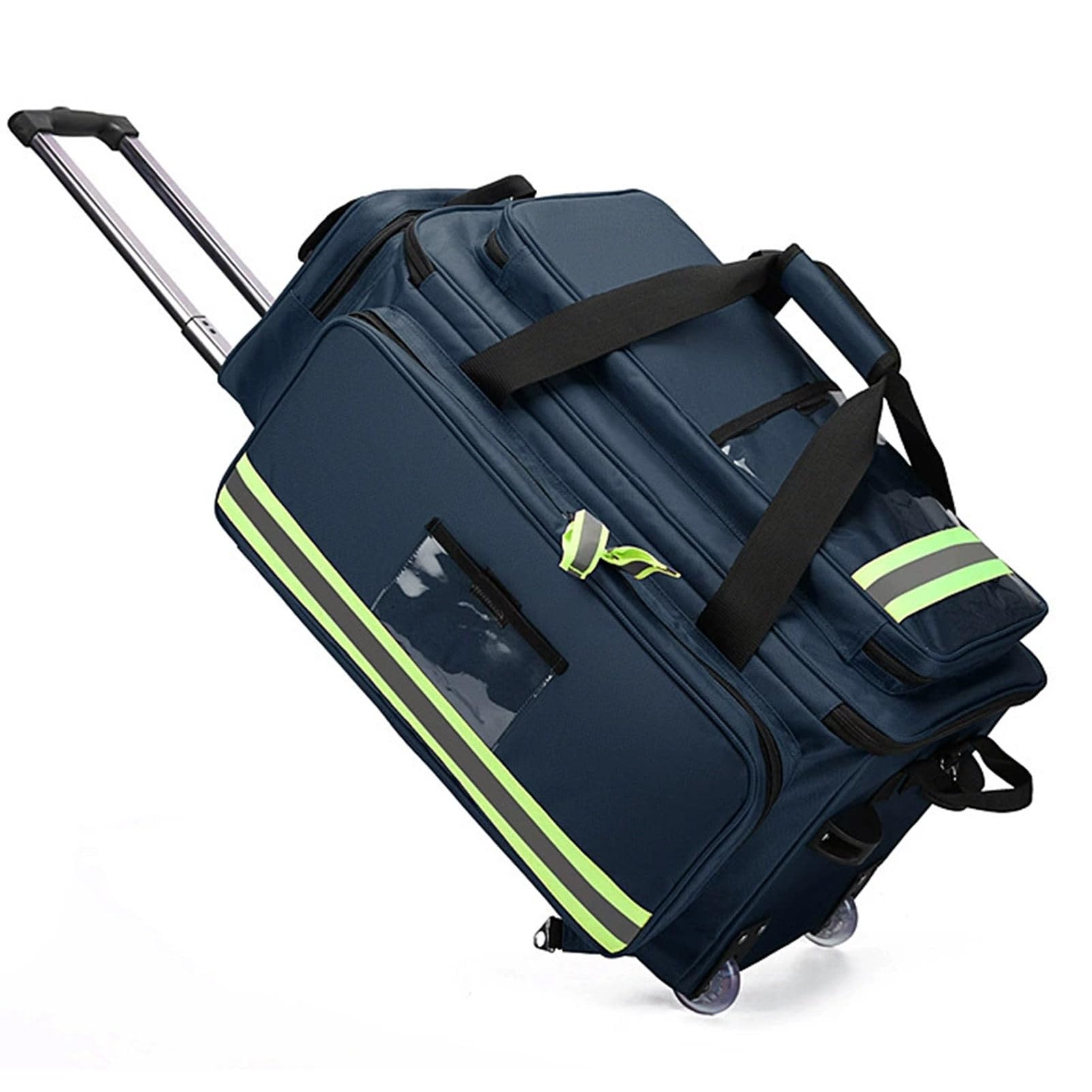 Maletín médico con Ruedas, Kit de Primeros Auxilios portátil, Bolsa Tipo Carrito de Gran Capacidad (vacía) para Enfermeros de atención domiciliaria y médicos, con Compartimentos Blue-66cm