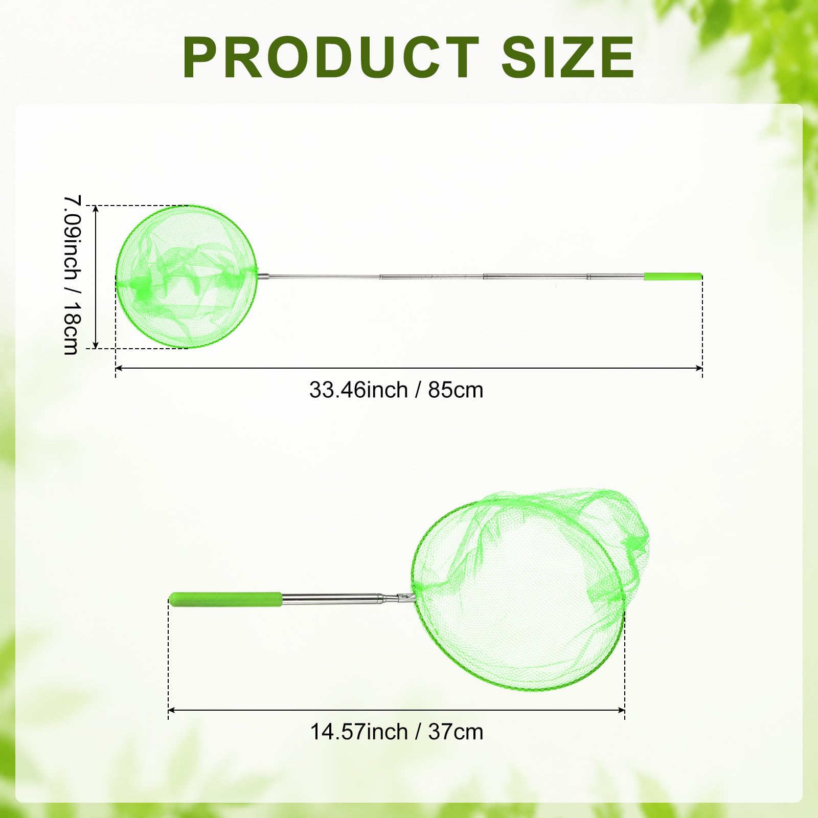 M METERXITY 1 filet de pêche télescopique pour adolescents, extensible de 48 cm, petits filets avec poignée réglable pour attraper les insectes/petits poissons/crevettes/aquarium/extérieur [Vert]