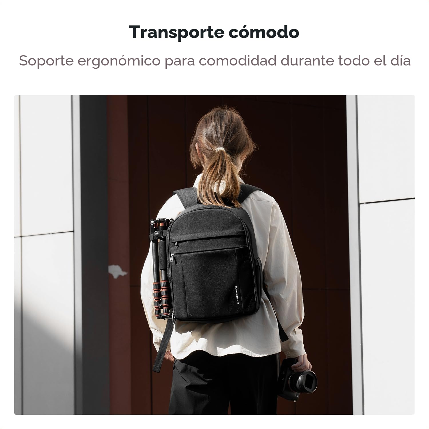 K&F CONCEPT Mochila Camara Fotos 13L, Ligera e Impermeable, Camera Bag, Mochila de Cámara, Compatible con Sony Canon Nikon, Incluye Bolsillos Frontales y Porta Trípode, Negro Mate