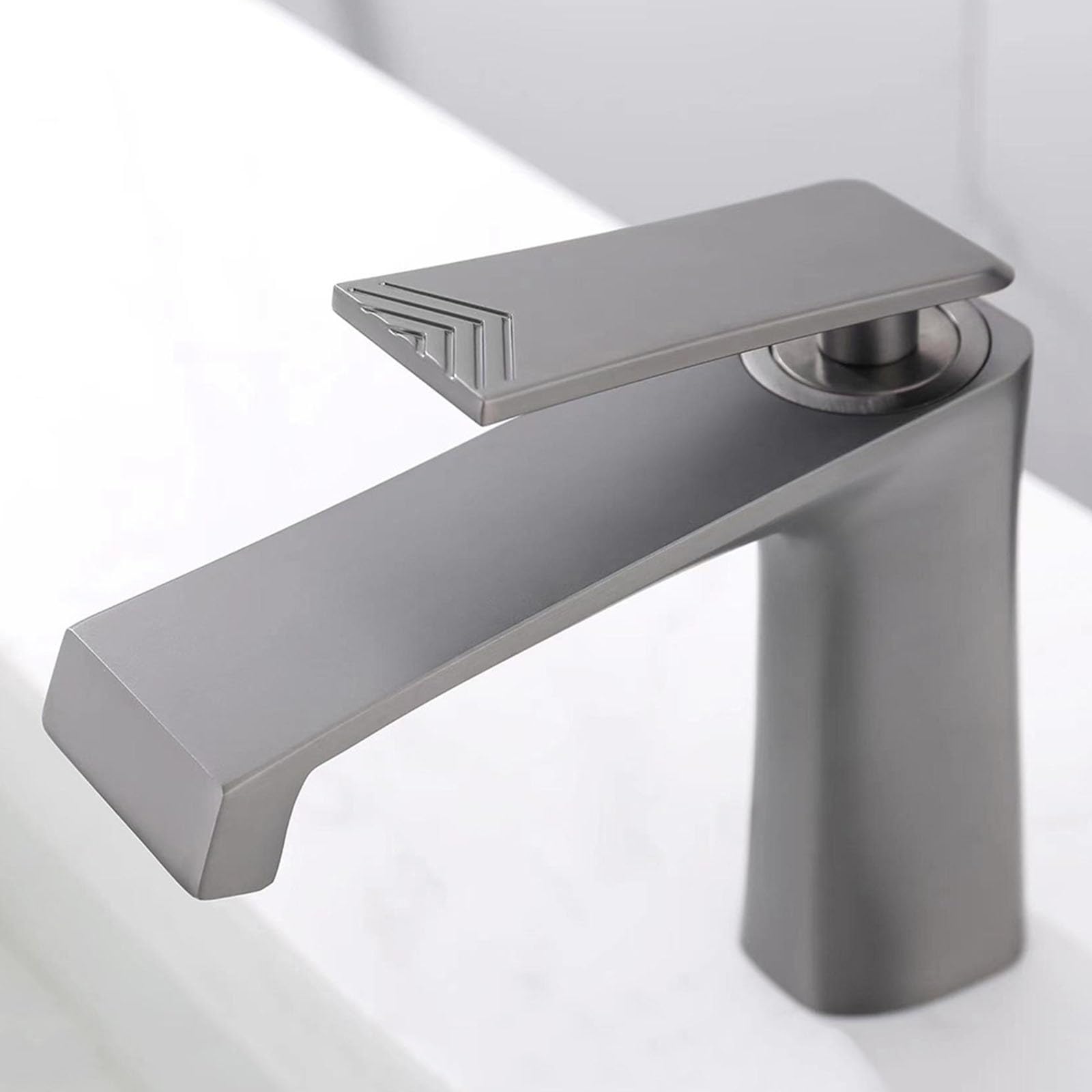 Grifo Baño Moderno Cascada Grifo de Lavabo Monomando agua Caliente y agua Fria Gris Pistola Corto