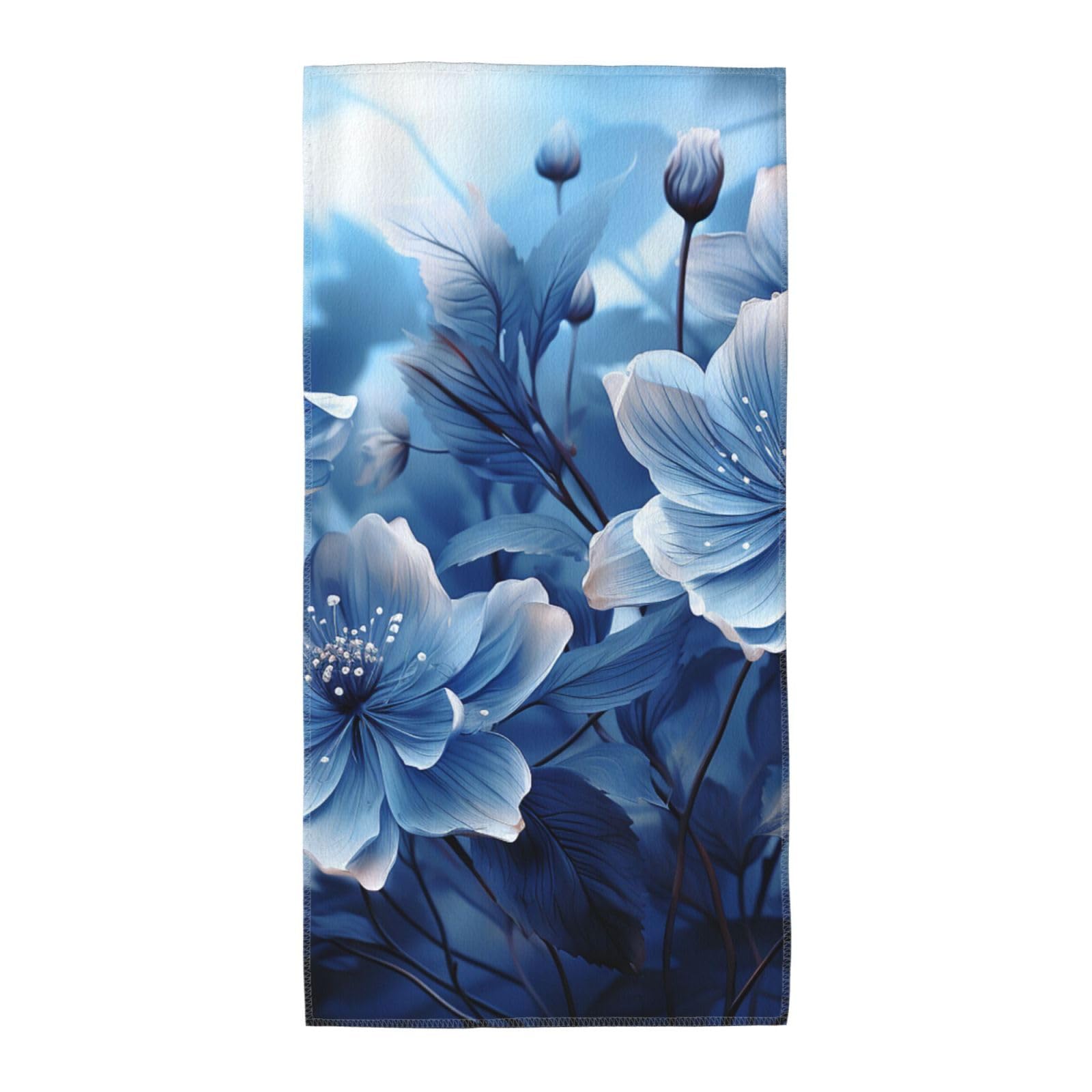 FekiLoot Absorbent Hand Towels 13.8"X27.5" Decorative Bathroom Towel Soft Microfiber Face Towel Blooming Blue Flowers Dish Kitchen Towels for Bathroom Kitchen Hotel Spa Bath Towels