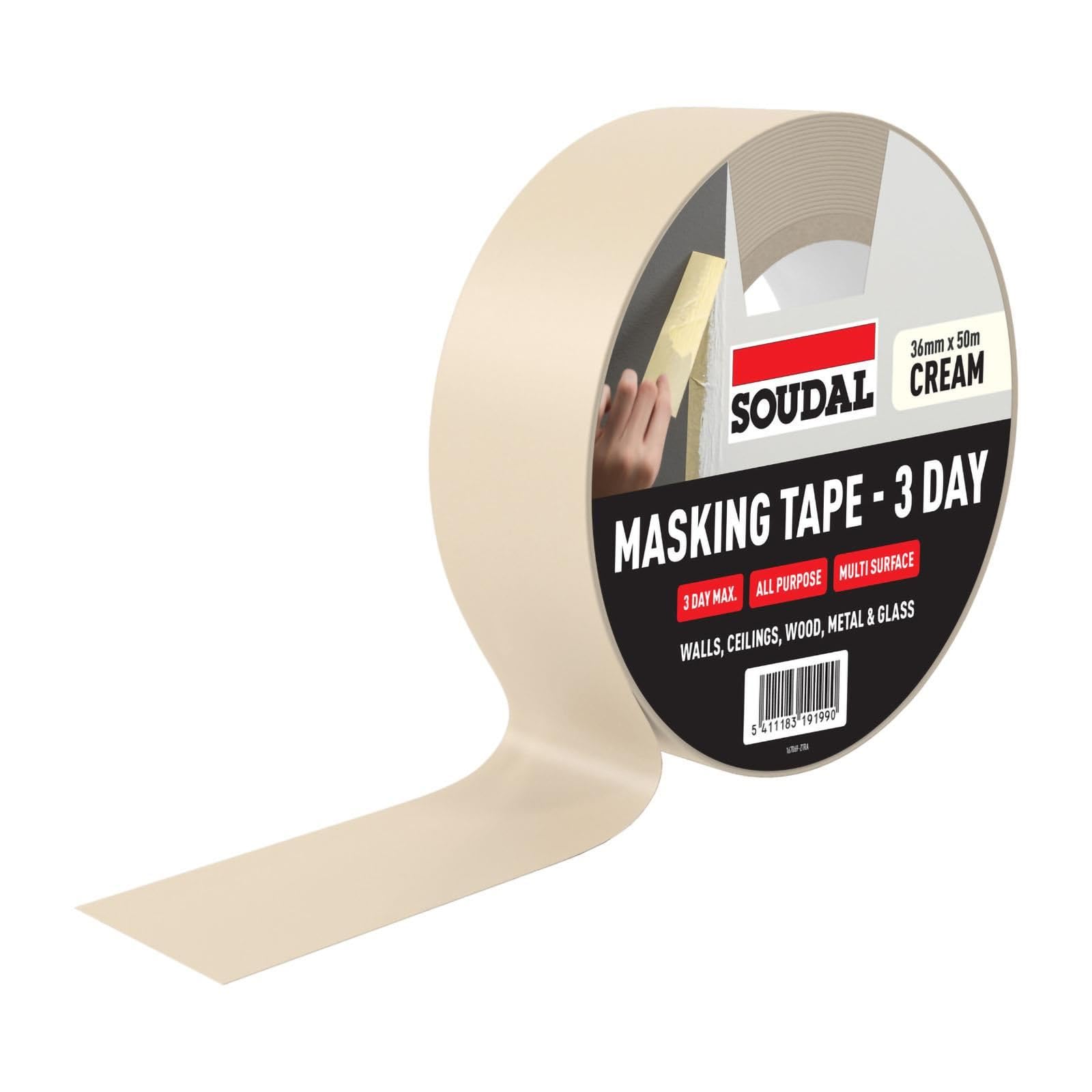 Soudal Cream 3-Day Masking Tape (3 Pack) - 36mm