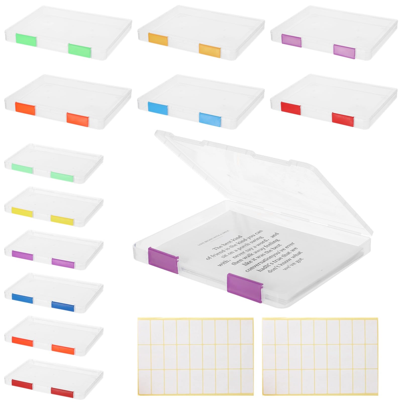12 PCS Clear A4 A5 File Boxes, Plastic Paper Organizer with Color Buckles and 54 Labels, Stackable Magazine Protector Cases, Transparent Document Case for Office, School, Home