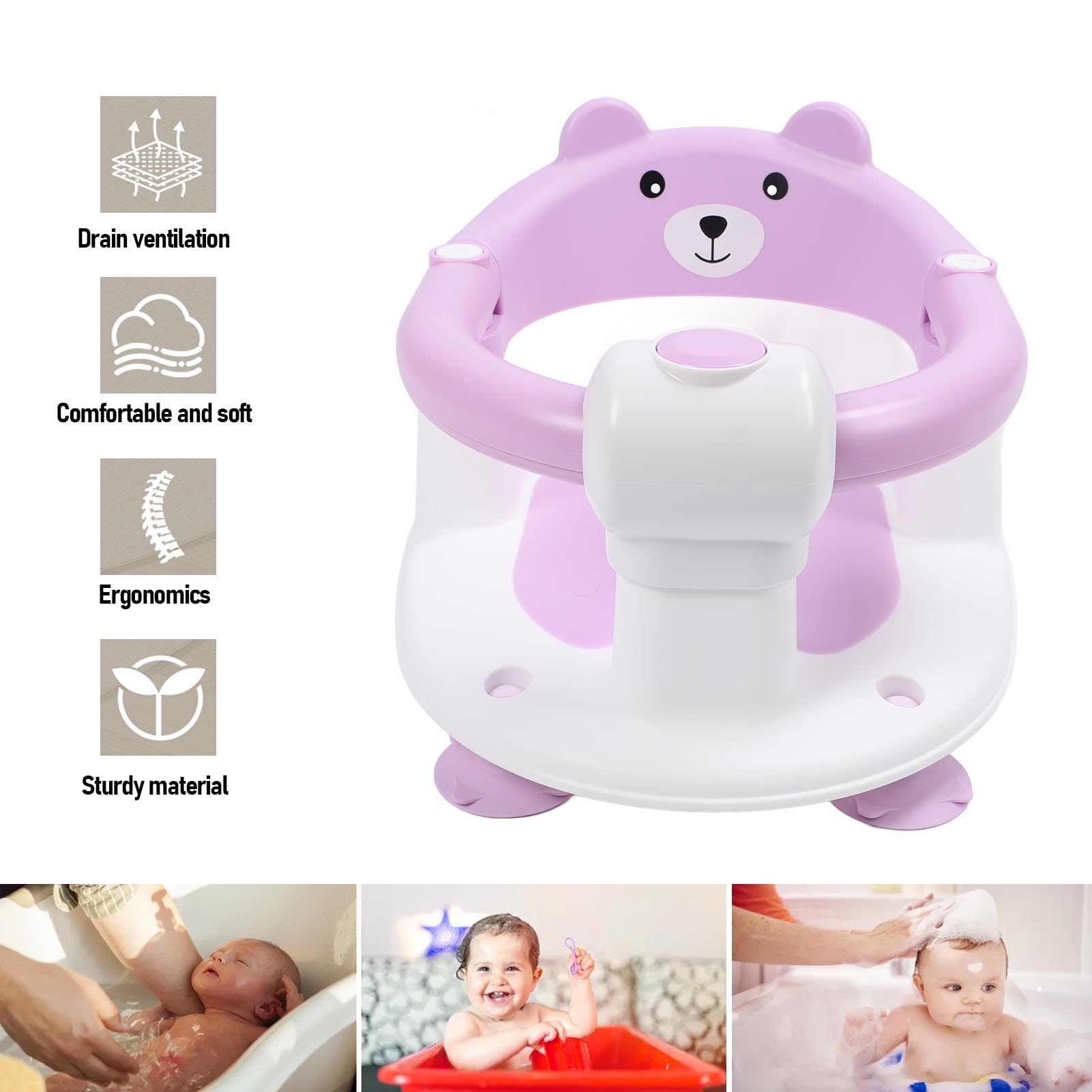 Asiento de Baño Ergonómico para Bebé, Silla de Baño Ligera y Portátil para Recién Nacido, Taburete de Ducha Antideslizante con Diseño Ergonómico, Asiento para Bañera de bebé (PURPLE)