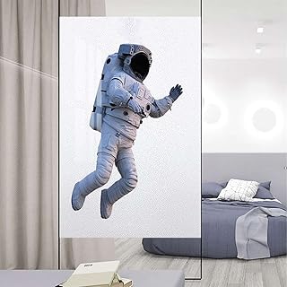 Multicolor Privacy Window Film Decorative Astronaut Astronaut Proudly Walks for Bathroom Office Meeting Room Bedroom Outer Space Decor 17.7Wx23.6L-inch