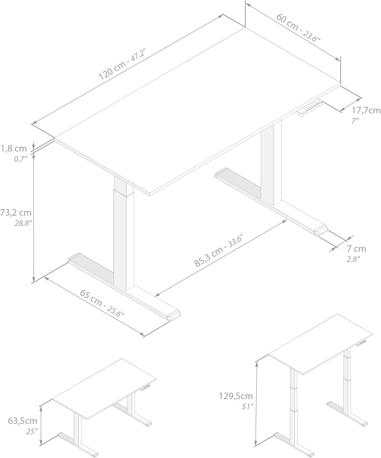 Mobili Fiver, Clara Electric Standing Desk 47.2 x 23.6 in Concrete Effect, Black with Black Legs