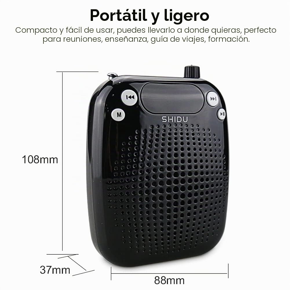 Amplificador de Voz Inalámbrico 10W, Amplificador de Voz Personal SHIDU, Altavoz PA Recargable con UHF Auriculares inalámbricos con micrófono para Maestros, Canto, guías turísticos, Aula, Aire Libre