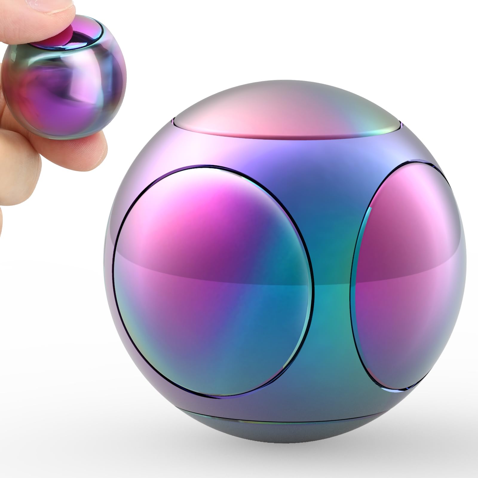 Cool Stress Ball Fidget Spinners for Kids Adults Metal Handheld Gadget Kinetic Desk Toy Finger Hand Spinner Fingertip Gyro Goody Bag Fillers Fun Idea Gift Rainbow