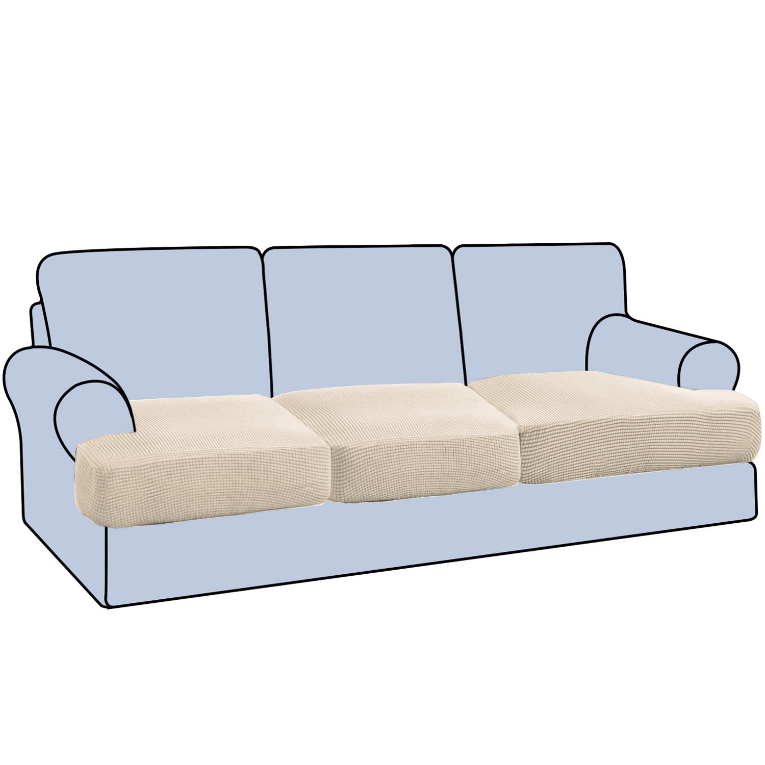 SYLC Sofa T Cushion Seat Covers Polar Fleece Couch Cushion Slipcovers for Individual Cushions Stretch Non-Slip with Elastic Bottom (Beige,3 Seater)