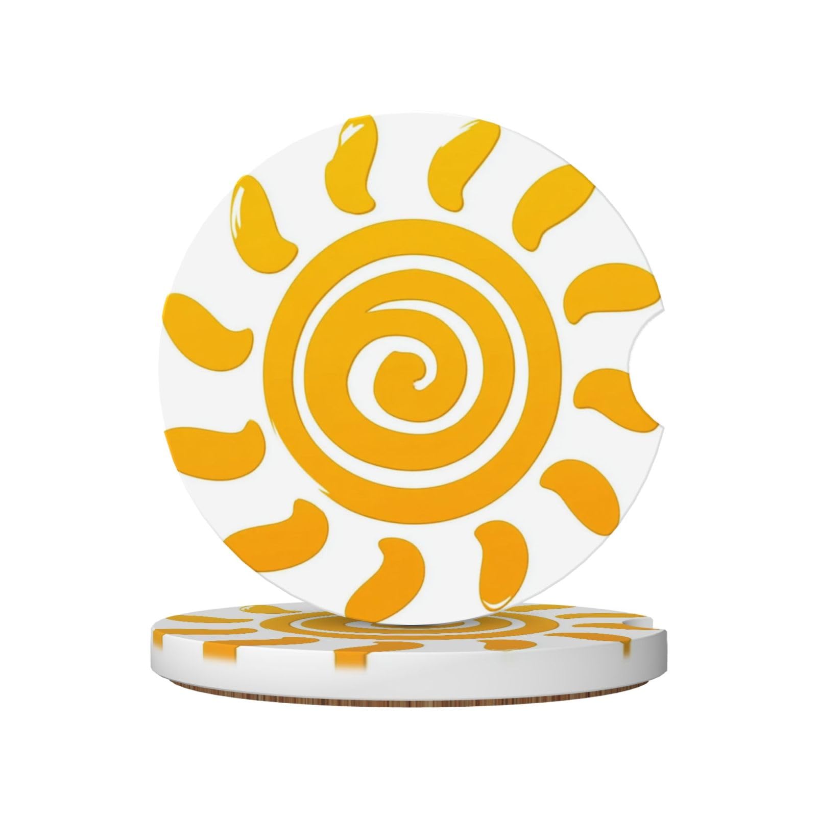 Sun with Yellow Color Spiral Ceramic Coasters,2pcs