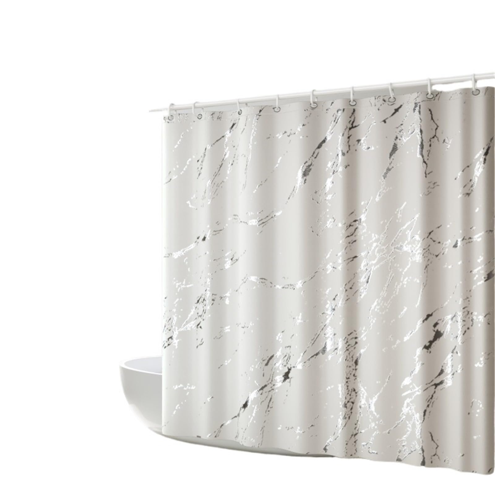 tenda doccia Tenda da doccia in tessuto di poliestere addensato artigianale placcato argento dorato, decorazione for la casa, bagno(White-DLS,180-200cm)